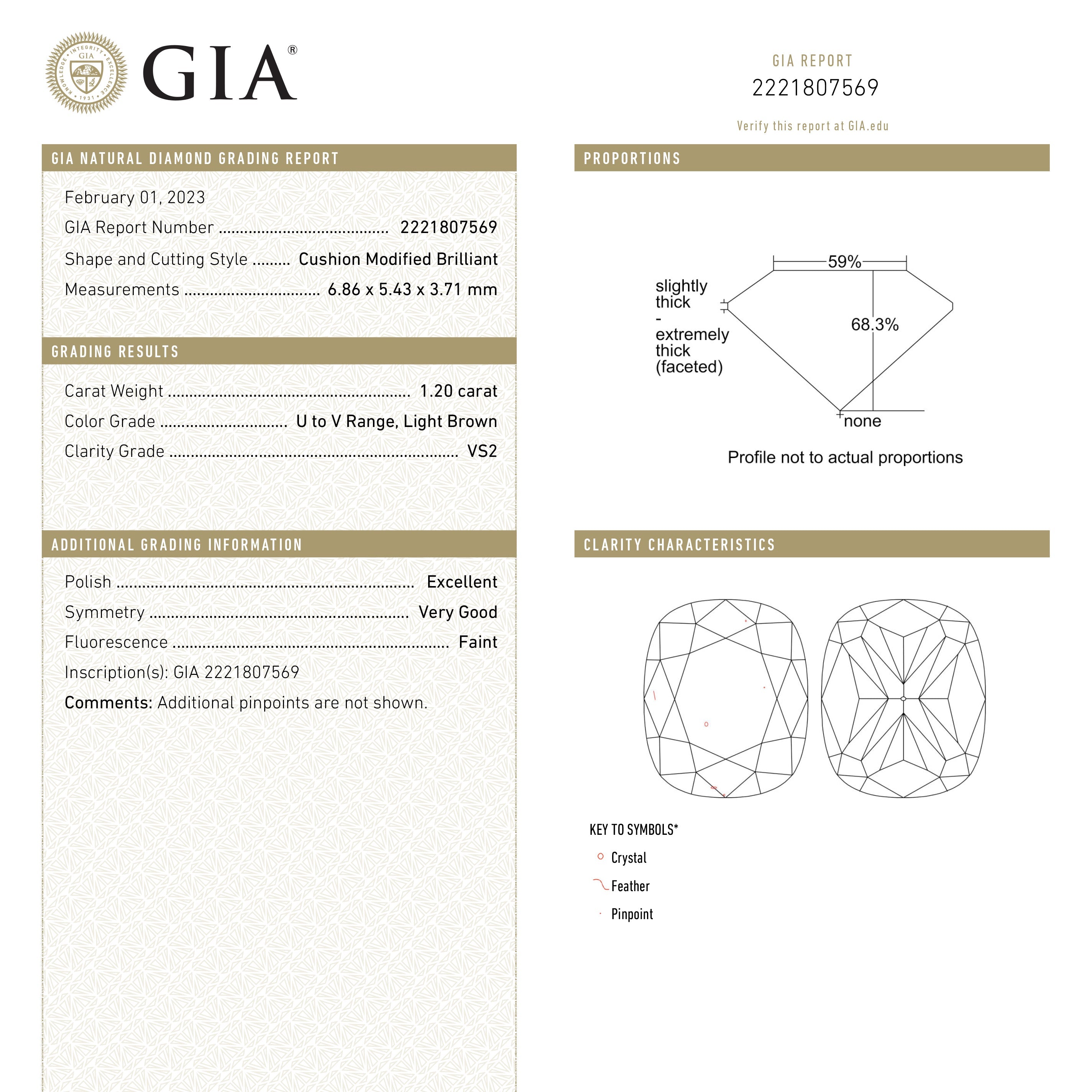 1.20ct 6.86x5.43x3.71mm GIA VS2 U-V Cushion Brilliant 24259-01