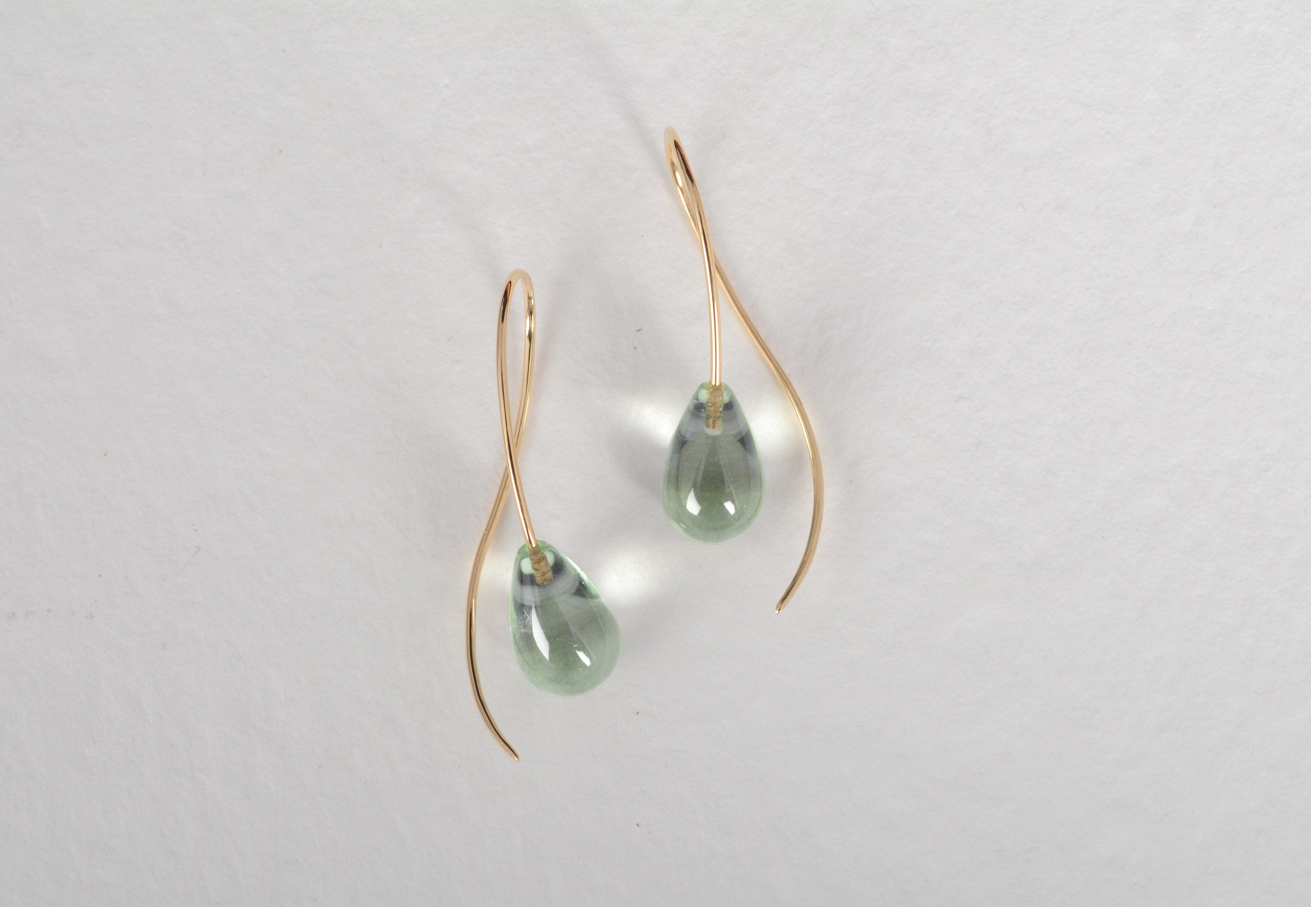 18 carat gold faceted prasiolite drop earrings