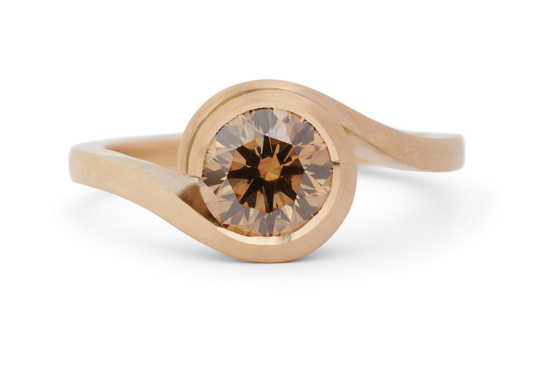 Wave cognac diamond rose gold engagement ring