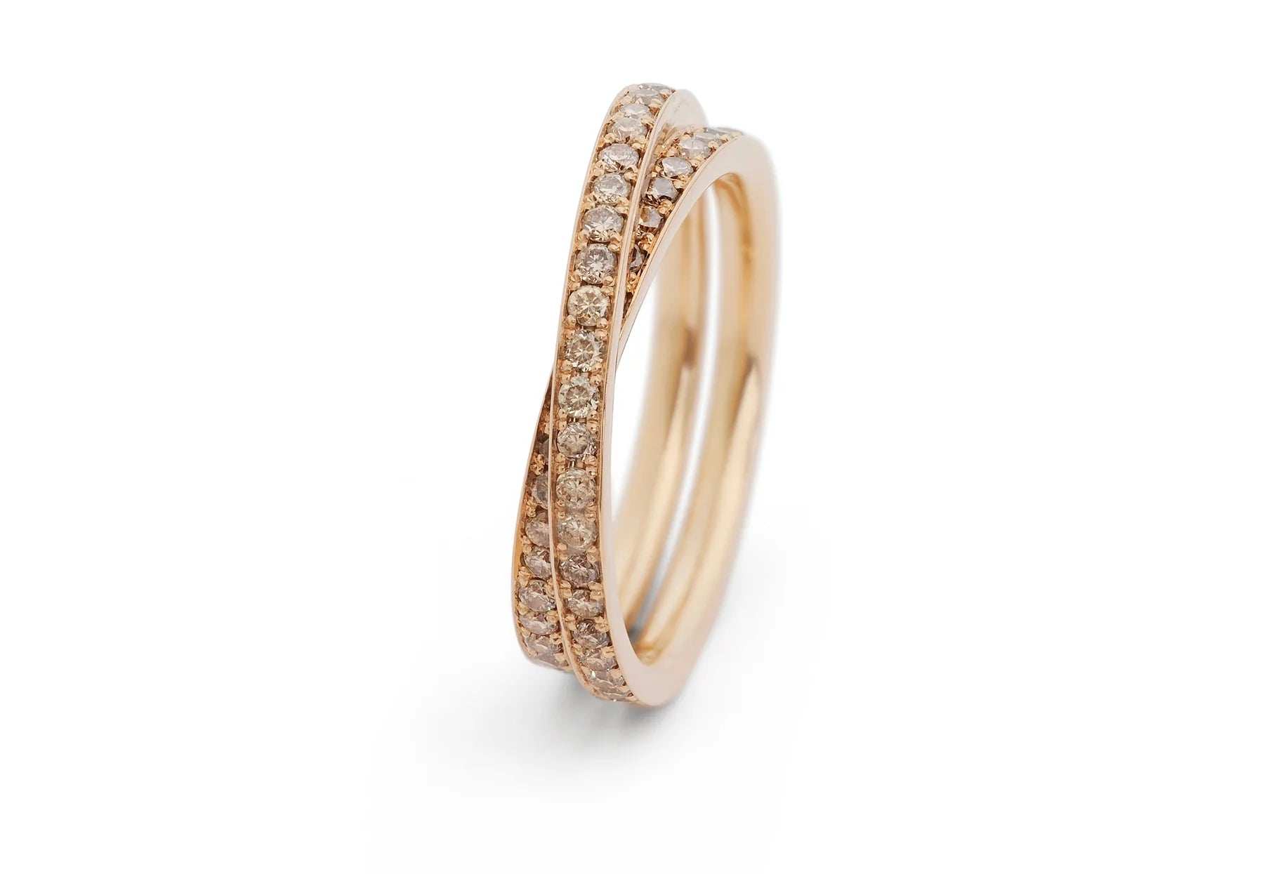 Wrapover cognac diamond rose gold eternity wedding ring