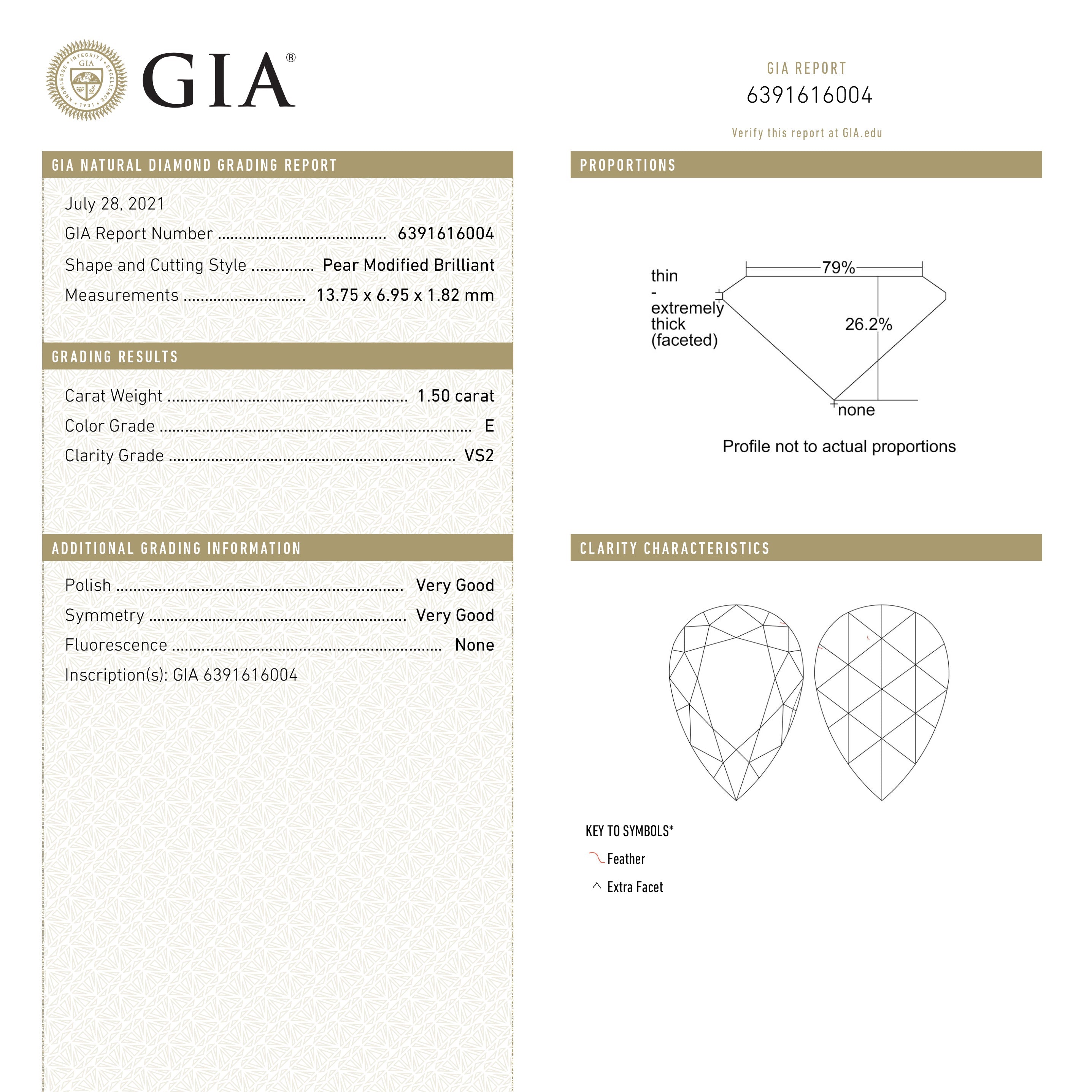 1.50ct 13.75x6.95x1.82mm GIA VS2 E Pear Rosecut 19250-01