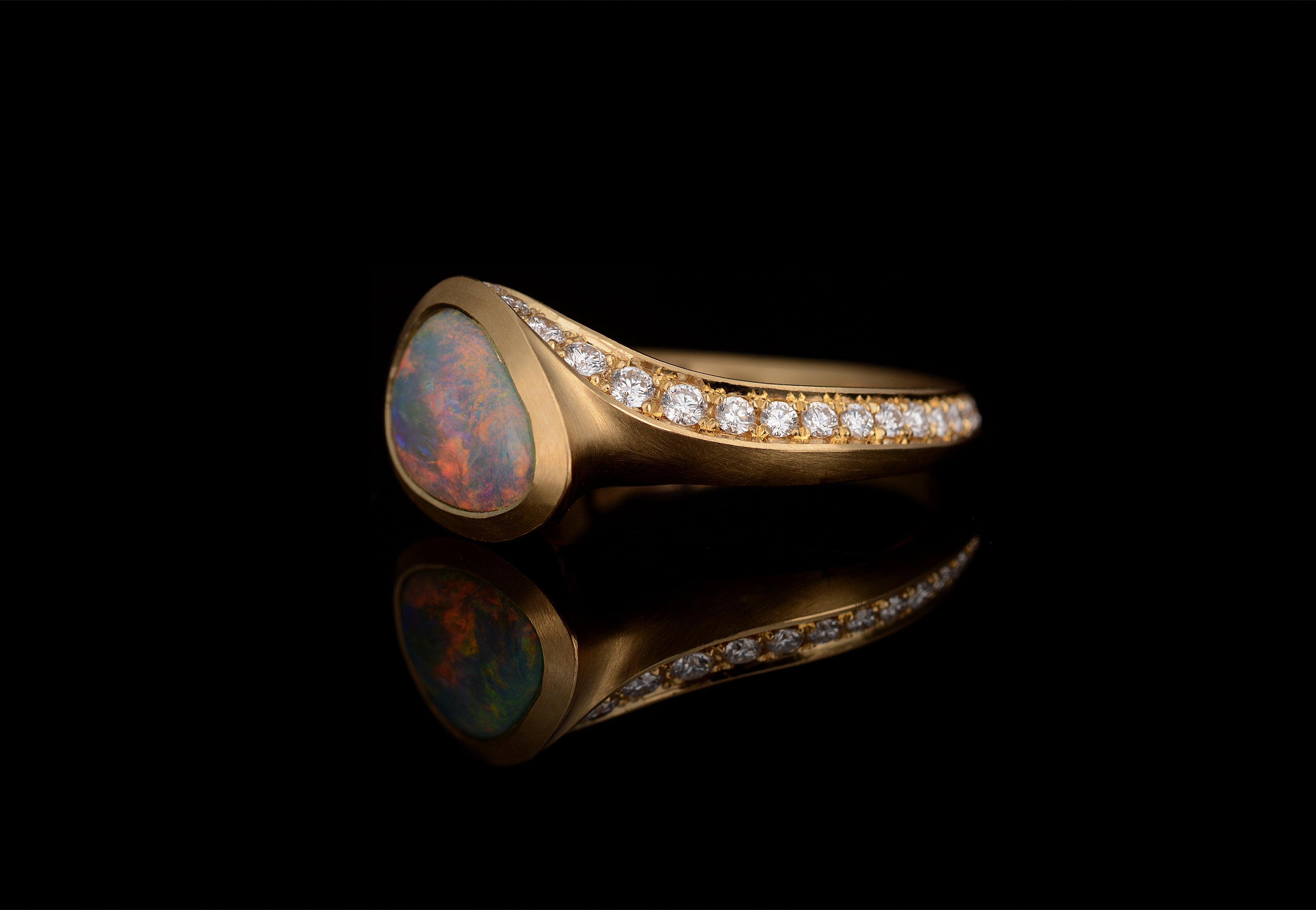 Lightning Ridge Opal & diamond set Arris ring-McCaul