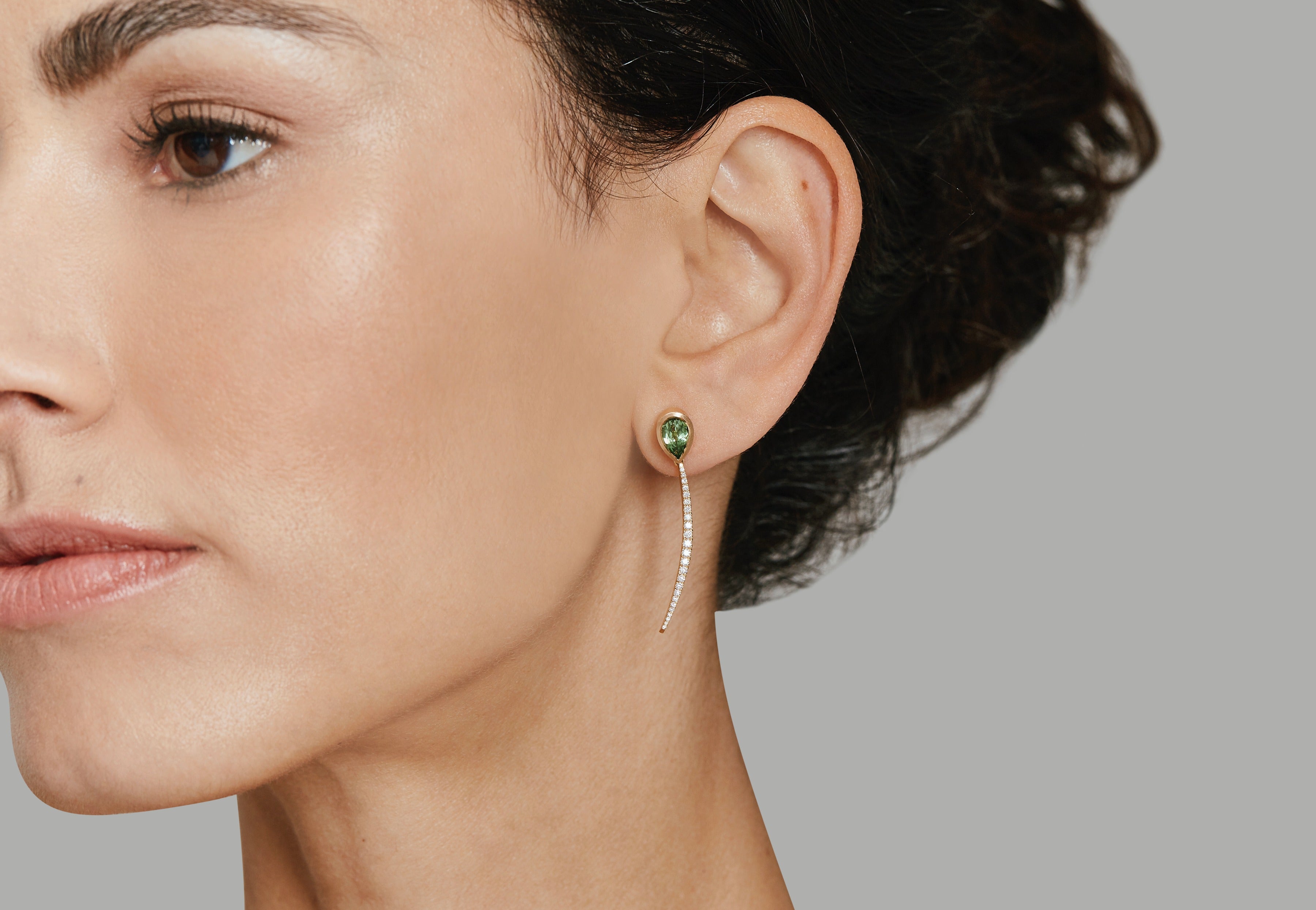 Forged gold tsavorite garnet and diamond drop earrings-McCaul