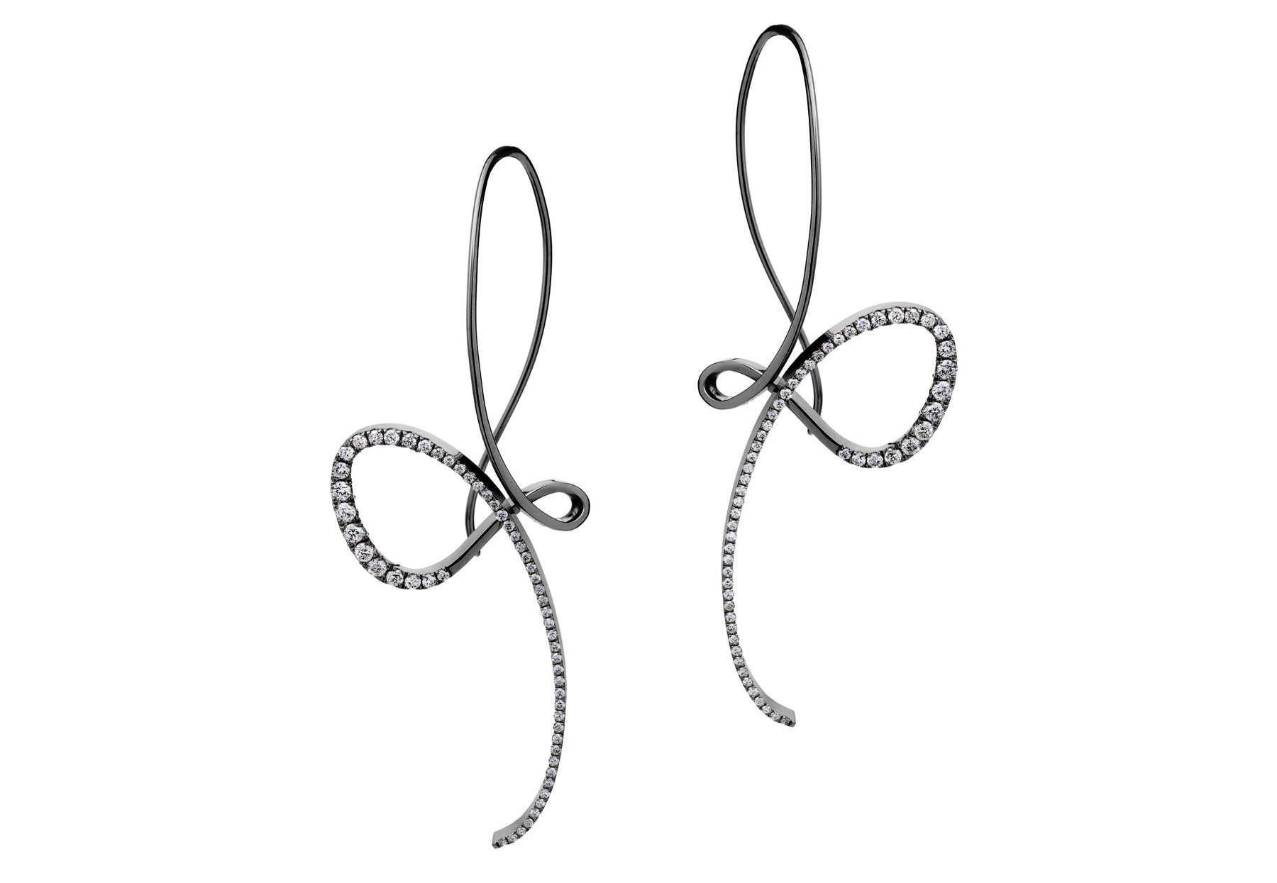 Forged white gold black rhodium diamond drop earrings