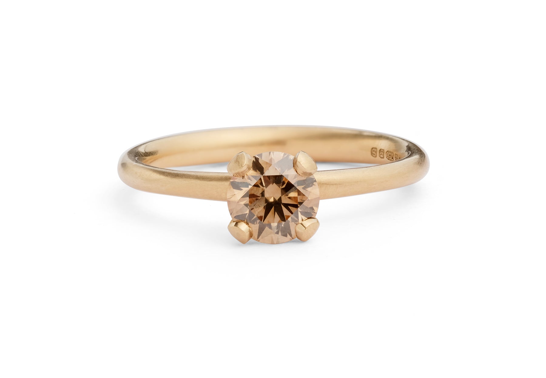 Modern 18ct rose gold 4-claw cognac diamond engagement ring-McCaul