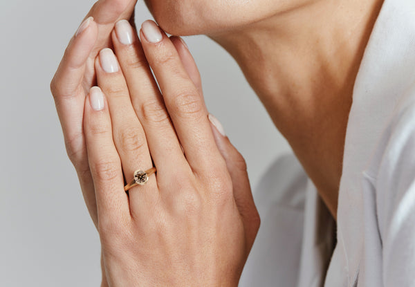 Hand carved rose gold Arris ring with cognac diamond-McCaul