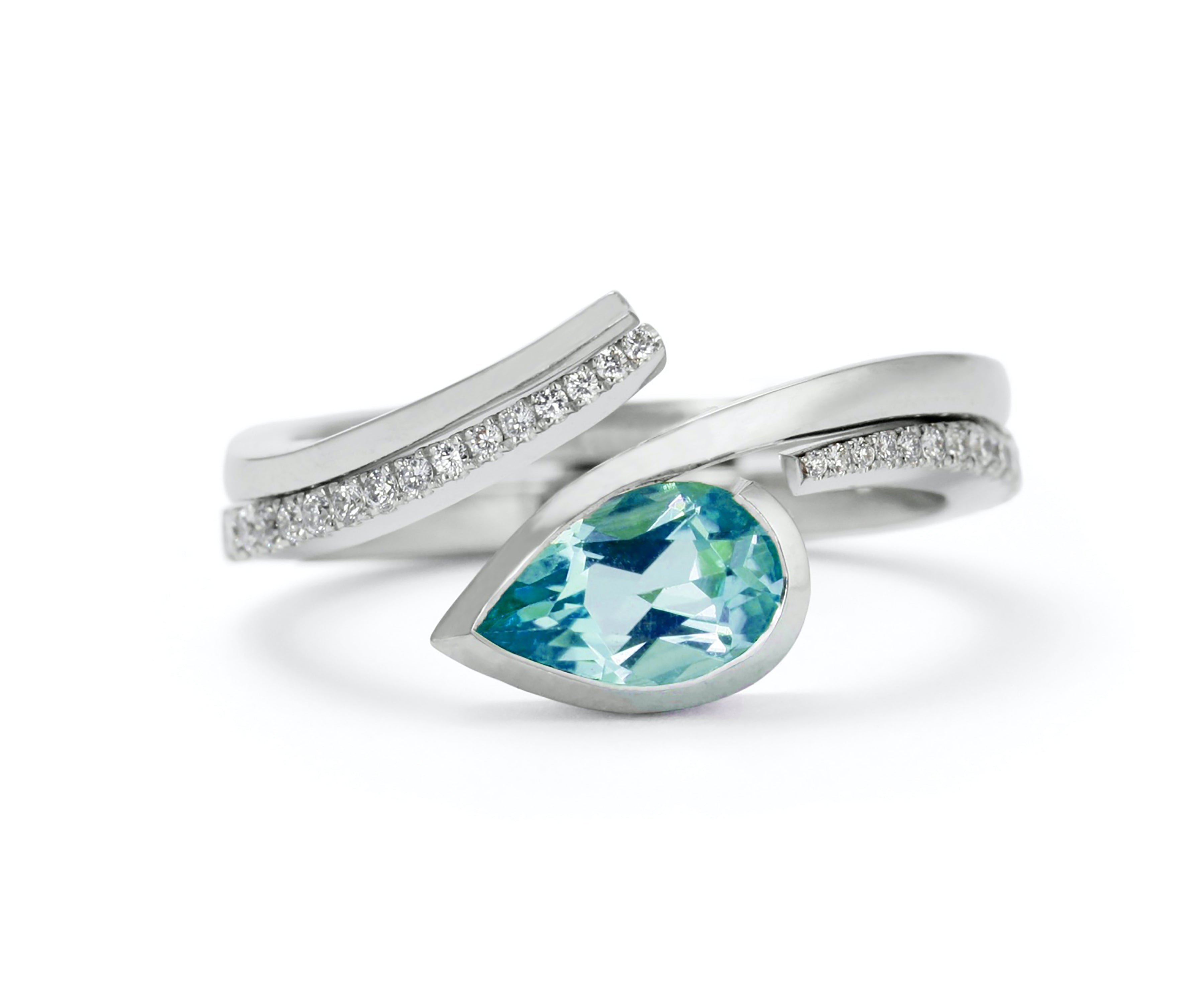 Hand forged platinum and pear shaped paraiba ring-McCaul